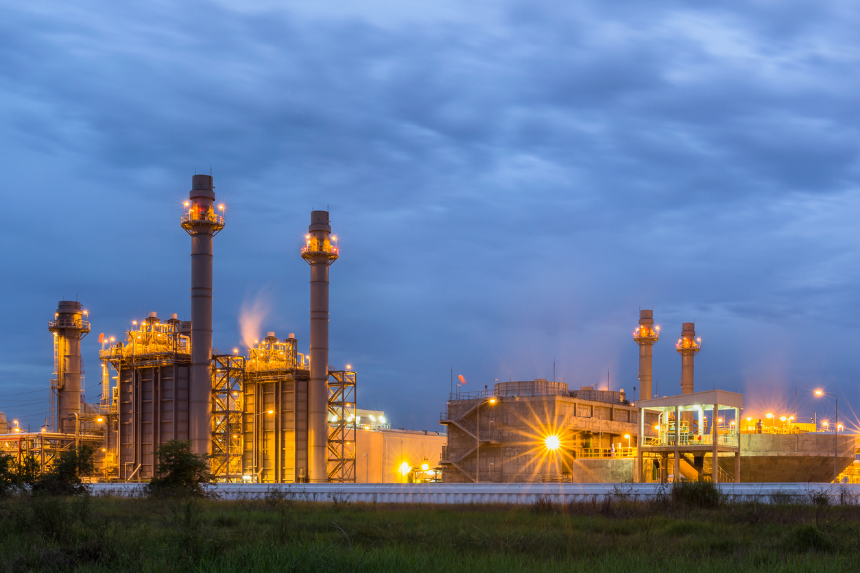 Cooling tower power plant at night